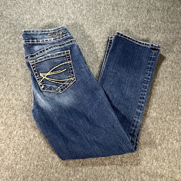 Silver Jeans Suki Capri Jeans Womens 27 Blue Mid Rise Bootcut Contrast Stitching - Picture 6 of 8